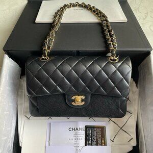 CHANEL Double Flap 23 Quilted CC Lambskin w/Chain Shoulder Bag Black/6BE0442